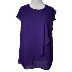 Ralph Lauren Women’s Blouse XL Purple Chiffon Flutter Sleeve Layered Top